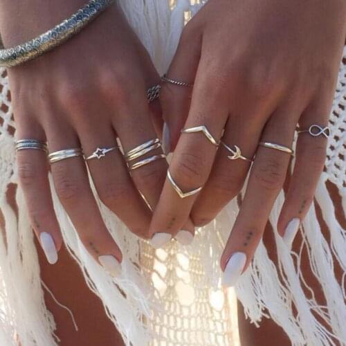 12pcs/set Bohemian Antique Silver Color Ring for Women Knuckle Joint Rings Geometric Retro Punk Unisex Party Jewelry Gift