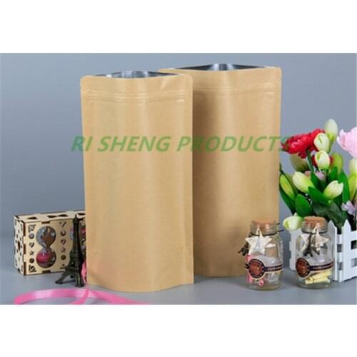 12X20cm Thick paper foil bag, 100 X Brown stand up kraft paper aluminium foil bags, Zipper Reclosable craft aluminizing pouches