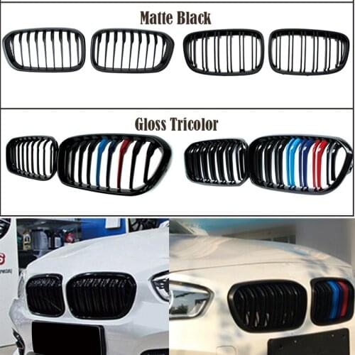 2pcs Car Grille Front Bumper Grill M Power Performance Sport For BMW F20 1 Series 2015 2016 2017 2018 Carbon/Black ABS Kidney