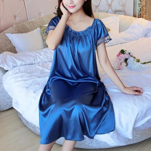 2021 Ladies Nightgown Soft Crew Collar Short Sleeve Long Sleeping Dress TY66