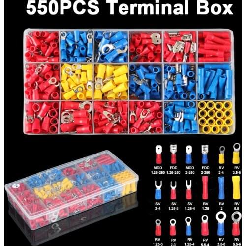 550pcs Assorted Electrical Crimp Terminal Kits Ring Fork Male Female BV Cord Pin End Butt Insulated Spade Wiring Terminals Set