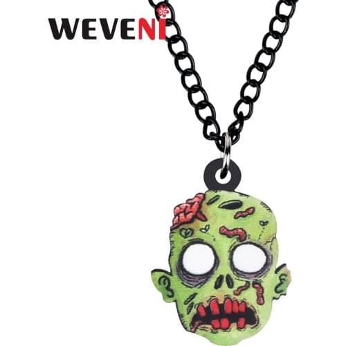 WEVENI Acrylic Halloween Horror Zombie Head Necklace Chain Aesthetic Pendant Jewelry For Women Kids Party Funny Gift Decoration