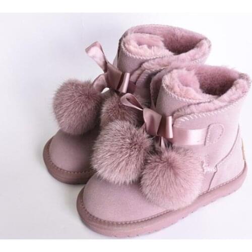 Winter Kids Fashion snow boots thick Genuine Leather warm plush soft bottom baby girls boots winter ski toddler boot for baby