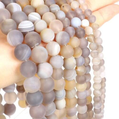 15"Strand Natural Stone Beads Matte Grey Striped Agates Round Loose Beads For Jewelry Making Necklace Bracelet 4-12mm