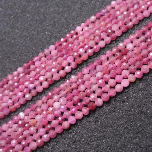 2/3/4/5mm Natural Pink Tourmaline Beads Round Faceted Spacer Tiny DIY Loose Beads For Jewelry Making beads Accessories 38cm Gift