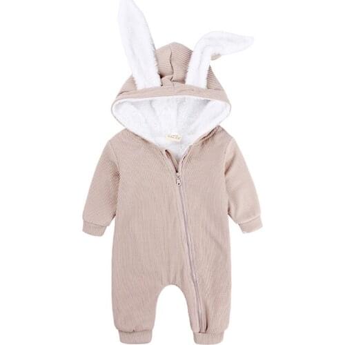 Bobora Baby Rompers Boys Girls Clothes Rabbit Ear Hooded Jumpsuit Infant Costume Winter Romper Pajamas