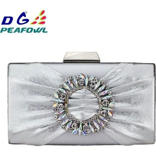 DG Peafowl New Fashion Golden Blue Diamond Clutch Women Day Party Shoulder Chain Cell Phone Hasp Wallet Lady Evening Handbags