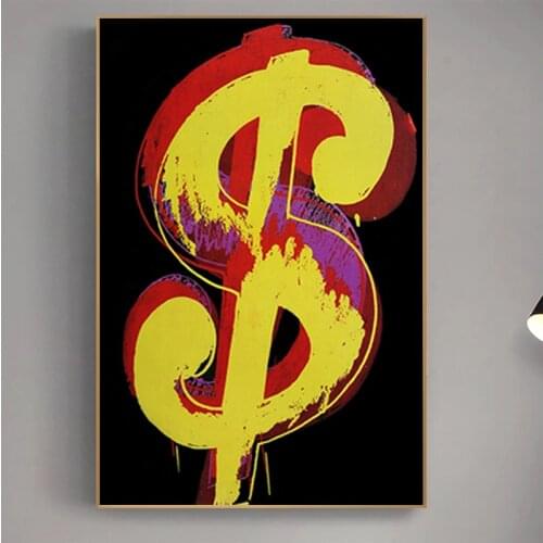 Dollar Sign By Andy Warhol Canvas Paintings on The Wall Art Posters and Prints Modern Art Pictures Cuadros for Living Room Decor