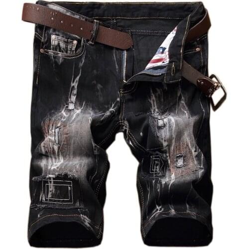 High Quality Ripped Denim Short Knee Length Men Jeans Straight Pants Men Jeans Trousers Homme