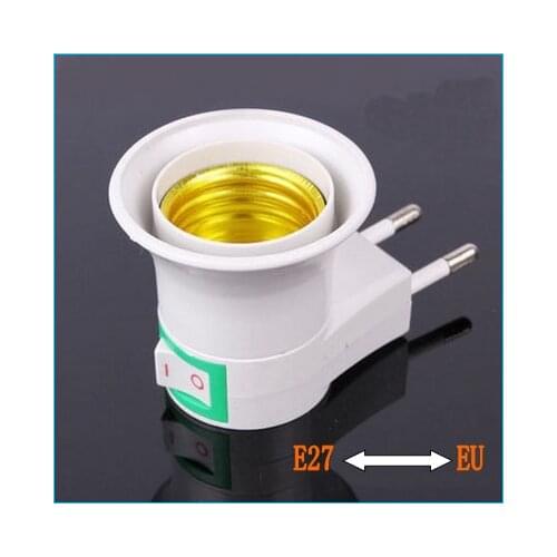 E27 LED Light Male socket to EU Type Plug Adapter Converter W ON OFF Button 10pcs/lot