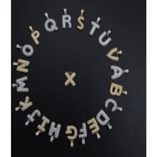 Hip Hop AAA+ Cubic Zirconia Paved Iced Out Bling Bubble A-Z Letter Pendants Necklace for Men Women Rapper Jewelry Gold