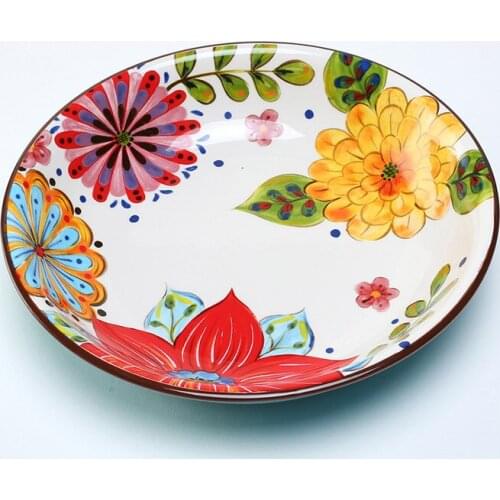 Ceramic Vegetable Soup Bowl Fruit Salad Plate Instant Noodle Kitchen Tableware Country Flower Finish 8 Inch Bone China Material