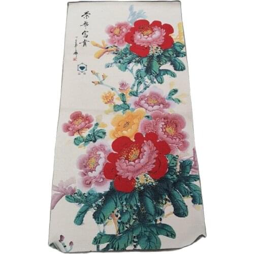 China old silk like hanging painting Embroidery flower painting long 120cm