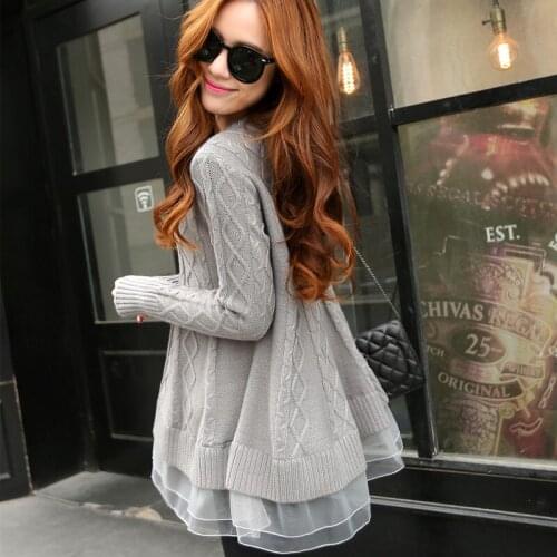 Lace Bottom Blouses Female Loose KnittingLong Section Sweater