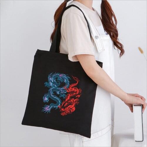 2020 New Chinese Dragon Print Retro Harajuku Casual Women Canvas Shoulder Bag Summer Ulzzang Bag
