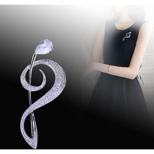 2021 New Luxury Brooches for Women Men Music Note Silver Color Pin Musical Cubic Zirconia Brooch Fashion Jewelry Accessories