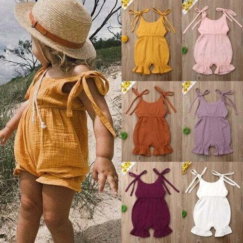 Newest Fashion Newborn Baby Girl Clothes Off Shoulder Solid Color Ruffle Rompers Jumpsuit Outfits Sunsuit