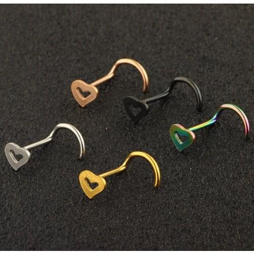 New style human body piercing love nose ring nose nail online wholesale stainless steel curved angle S-shaped mini nose nail