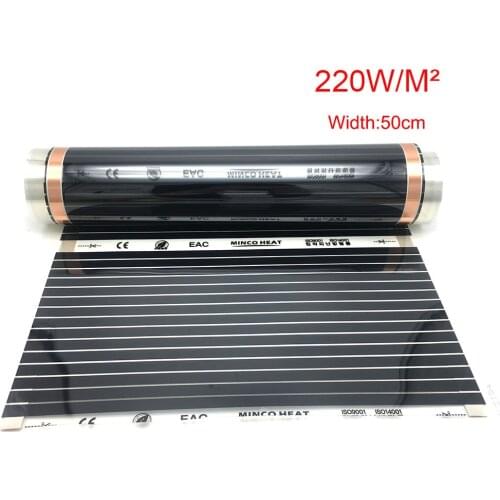 1m2 Heater MINCO HEAT AC220V Infrared Underfloor Heating Film 220w/m2 Warm Mat Electric Heater for Home Heating Element