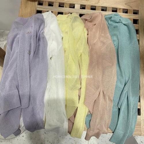 Baby Girls Sun Protection Clothing 2021 Summer Kids Solid Knitted Cardigan Toddler Clothing Soft Air-Conditioner Shirt For Girls