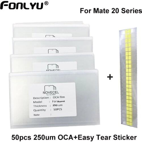 50pcs/Lot 250um OCA Optical Clear Adhesive for Huawei Mate 20 Pro 20 Lite OCA Glue Touch Glass Lens Film with Easy Tear Sticker
