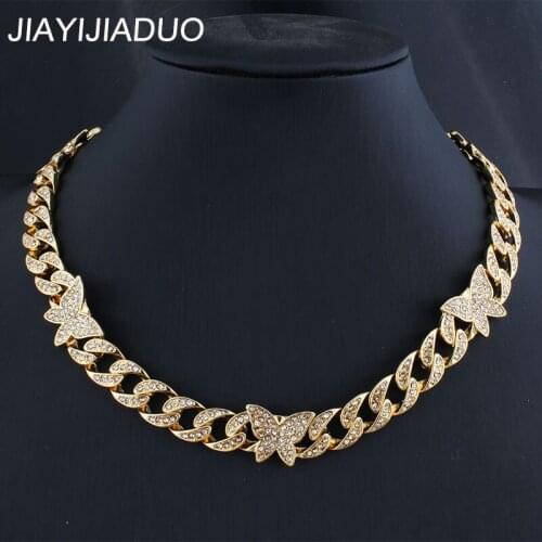 European and American ins style personality full diamond Cuban butterfly necklace gold color womens necklace hip hop jewelry