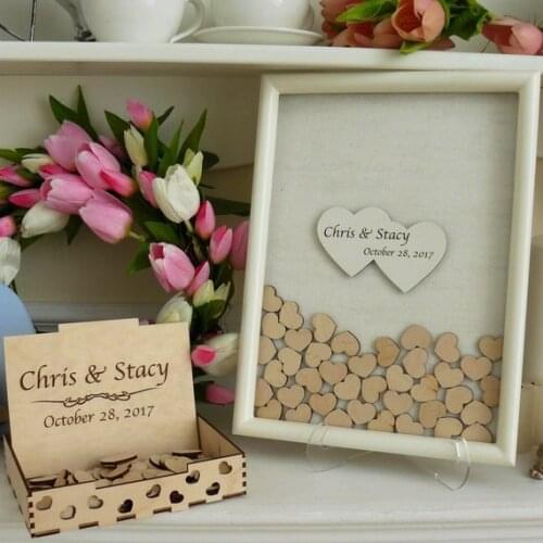 Personalize White Frame Wedding Guest Book Alternative Drop Top Box, customize Guestbook Wood Heart Guestbook with wedding sign