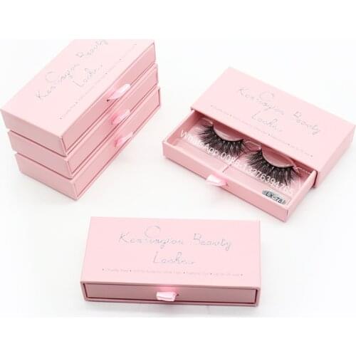 Baby Pink Drawer Eyelash Case Free Plastic Tray Wholesale Mink Eyelashes Crisscross 3D Lashes Custom Lashbox Packaging With Logo