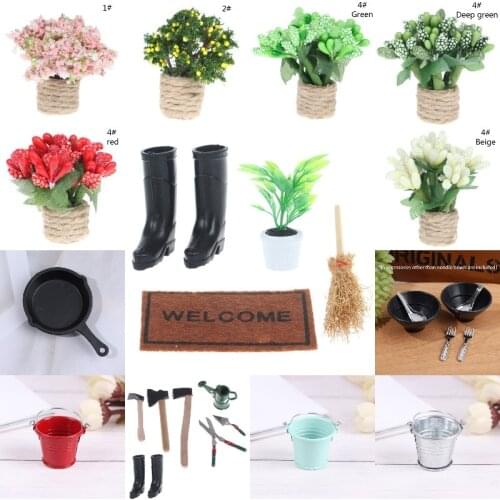 Dollhouse Garden Supplies Potted Green Plant Tableware Dishes Lamp For Doll house Furniture Toy DollHouse Decoration Accessories