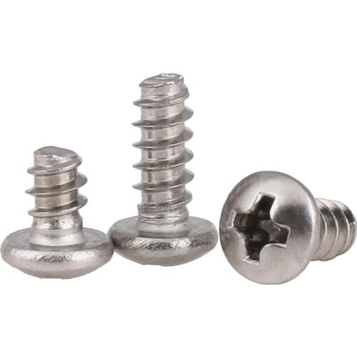30-100Pcs 304 Stainless Steel Cross Phillips Round Pan Head Flat Tail Self-tapping Screws M1.4 M1.7 M2 M2.2 M2.6 M3 M3.5 M4 M5