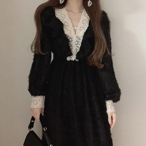 Chic V-neck Lace Dress Woman Clothes Ruffles Elegant White Slim Waist Bodycon Bridesmaid Dress High Waist Korean Clothing Spring