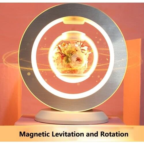 Led Lighting Magnetic Levitation Suspension Fashion Rotation Preserved Flowers In Glass For Christmas Valentines Day Party Gift