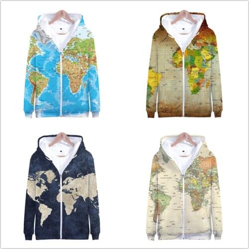World Map 3d Print Hoodie Sport Fashion Hip Hop Men Women Zipper Hoodies Jackets Long Sleeve Harajuku 3D Hooded Sweatshirts Tops