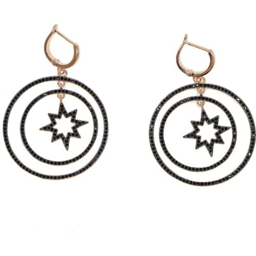 Gorgeous european women luxury jewelry earring geometric black cz circle dangle dangling earrings