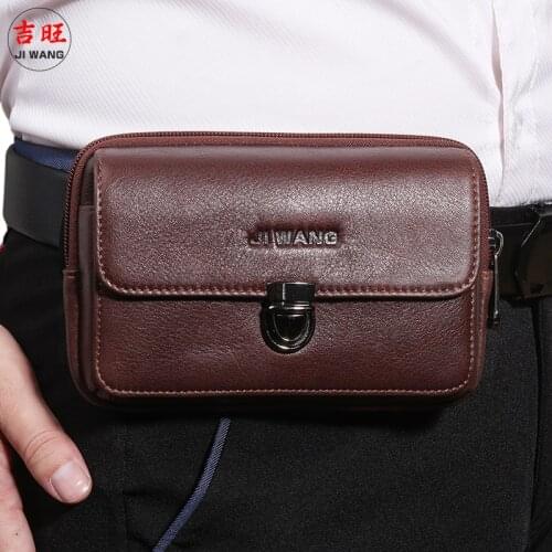 High Quality Genuine Leather Men Belt Hip Fanny Pack Purse Cover Skin Bum Pouch Casual Mens Cell Phone Case Cigarette Waist Bag