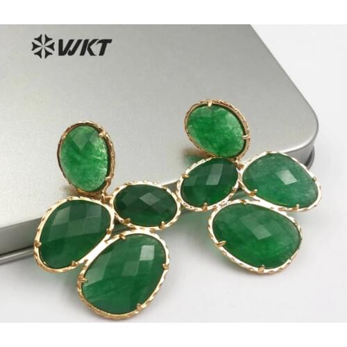 WT-E485 Random Shape Faceted Gem-stone Earring Natural Ja-de Jewelry Multi Color Option Gold Bezel Earring Boho Gift For Her