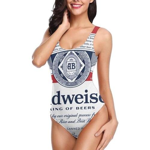 Womens Budweiser One-piece Swimsuit High Cut Low Back Cover Up Plus Size Bathing Suits