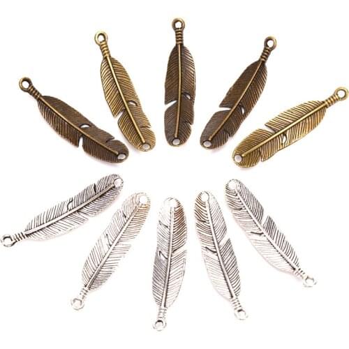 10Pcs/Set Antiqued Bronze Tone Feather Leaf Charms Pendants For Jewelry Making Necklace Bracelet Pendants DIY Handmade Material