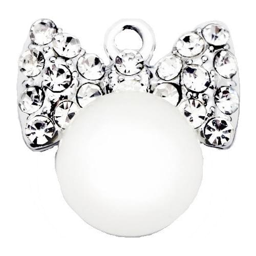 20pcs/lot Metal Minnie Mickey Head Crystal Pearl Silver Dangle Charms Lobster Clasp Charms For Bracelet Necklace DIY Jewelry