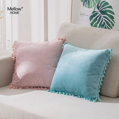 2021 Modern Minimalist Style Soft Velvet Tassel Cushion Cover Decorative Pillow Hug Pillowcase Home Sofa Cover 45x45cm
