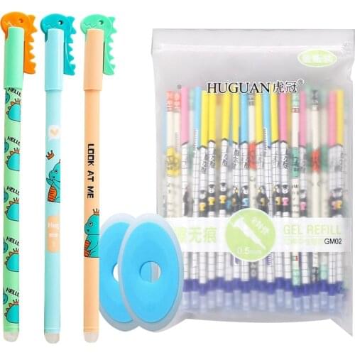 63pcs/set Erasable Pen Blue Black Ink Refill 0.5mm Cute Washable Handle Cartoon Rod Gel Pens Kawaii School Supplies Stationery
