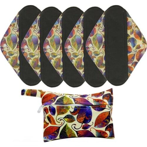 7PCS S&M&L Size Cloth Pads With 1pc PUL Wet Bag Set For Women Menstrual Period Travel Sanitary Napkin Pad With Wings Washable