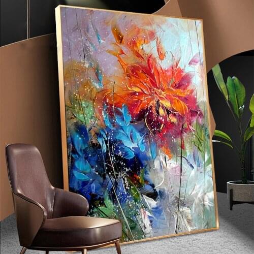 Abstract Watercolour Blue Orange Flower Oil Painting On Canvas Poster And Print Picture Wall Art Cuadros Home Room Decoration