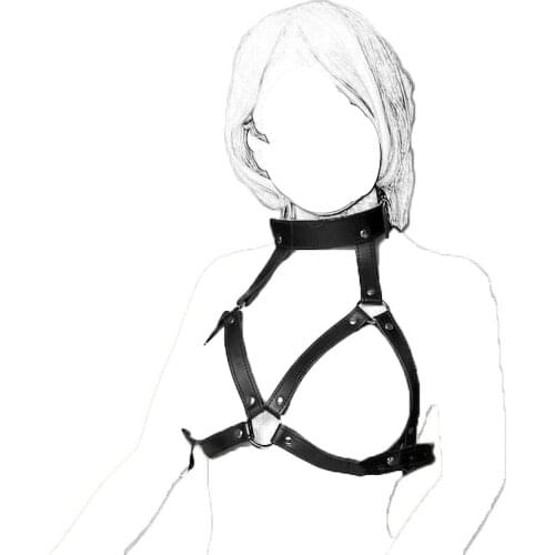Halter bondage Female Leather Bra collar Sexy Lingerie Set rivet bodange bdsm Distinctive Unique Fashion Pu Hollowed out Bra
