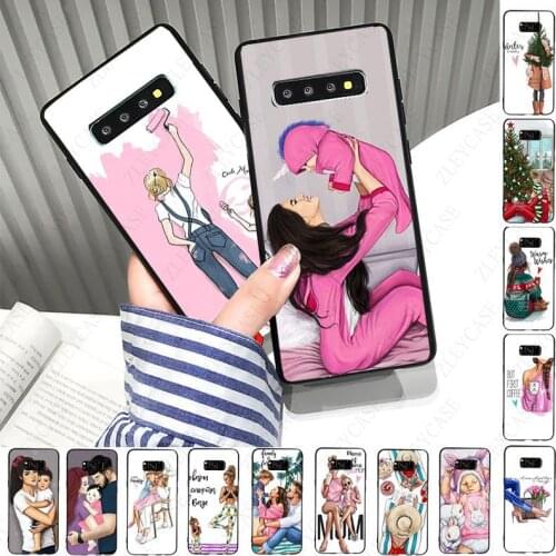 Black Brown Hair Baby Mom Girl Queen Phone Cover For samsung s10 s20fe s9 s30 s20ultra s21plus note8 9 10plus 20ultra Case