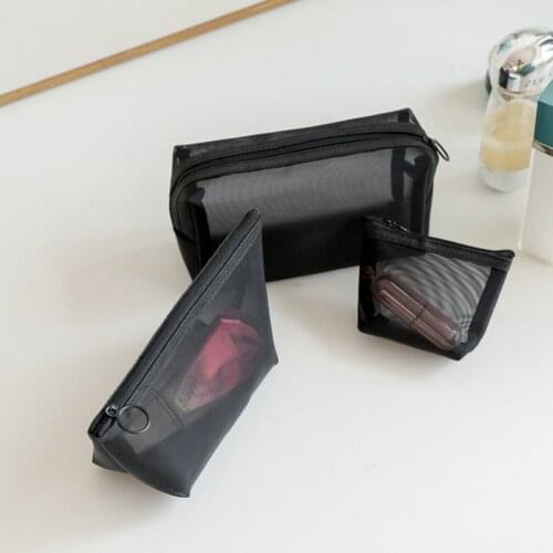 1Pcs Black Transparent Mesh Cosmetic Bag Fashion Small Large Toiletry Beauty Makeup Storage Organizer bags Wash Kit Travel Pouch