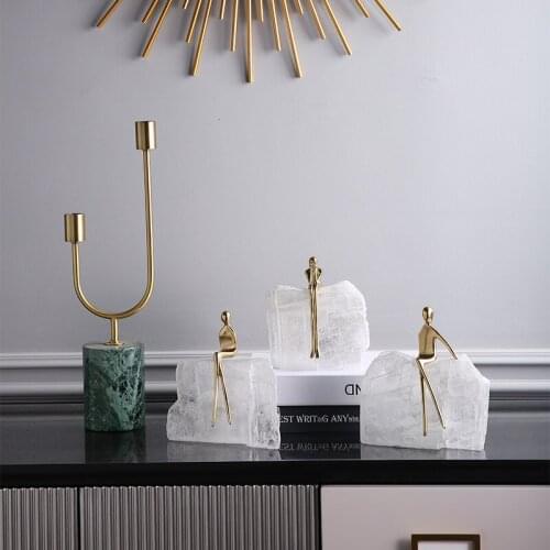 Modern Luxury Copper Figure Abstract Character Sculpture Natural Crystal Office Desktop Home Furnishings Man Crafts Home Decor