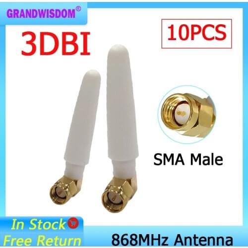 10pcs GSM 868MHz 915MHz antenna 3bdi SMA Male Connector GSM antena 868 MHz 915 MHz antenne white small size antennas for Lorawan