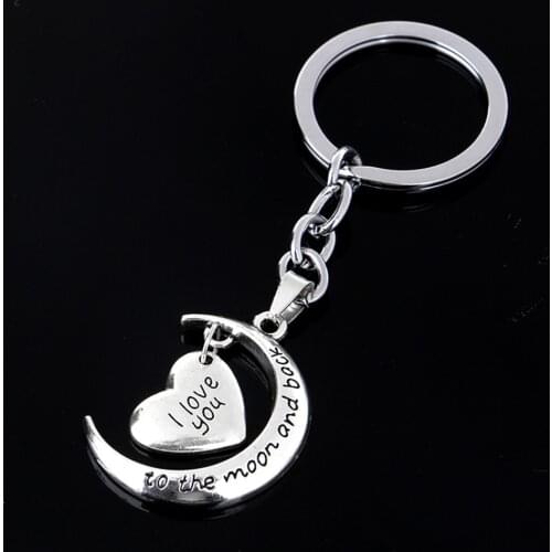 JETTING 1Pcs Hot Sale I Love You To The Moon and Back Keychain Key Ring Jewelry Moon And Heart Key Chains Gifts For Women