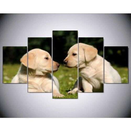 5 Pieces Two Cute Dogs Animals Canvas Print Painting Wall Art Picture Home Decoration Modular Painting Picture Drop Shipping